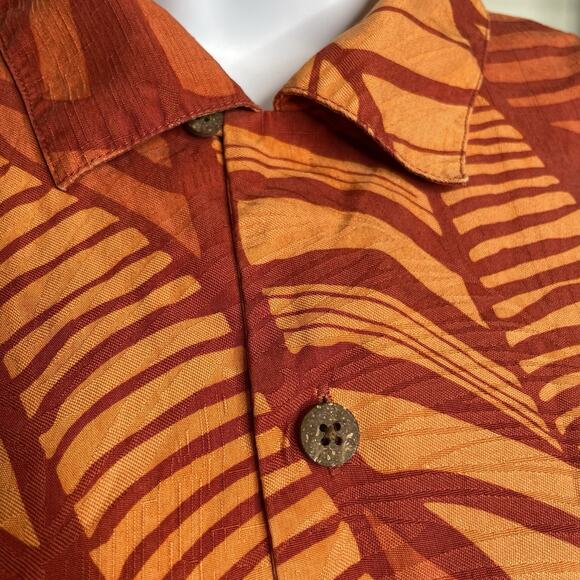Tommy Bahama‎ Men's Orange Leaf Print Silk Hawaiian Shirt L Casual Resort Beachy - Picture 7 of 12